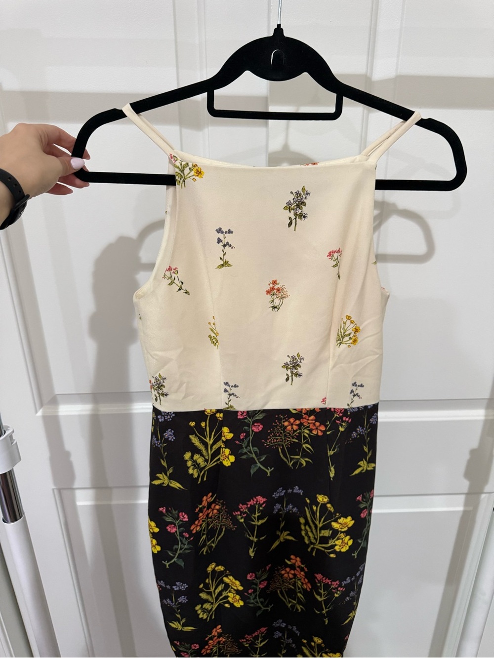 Floral Two-Tone Spaghetti Strap Dress - Cream & Black